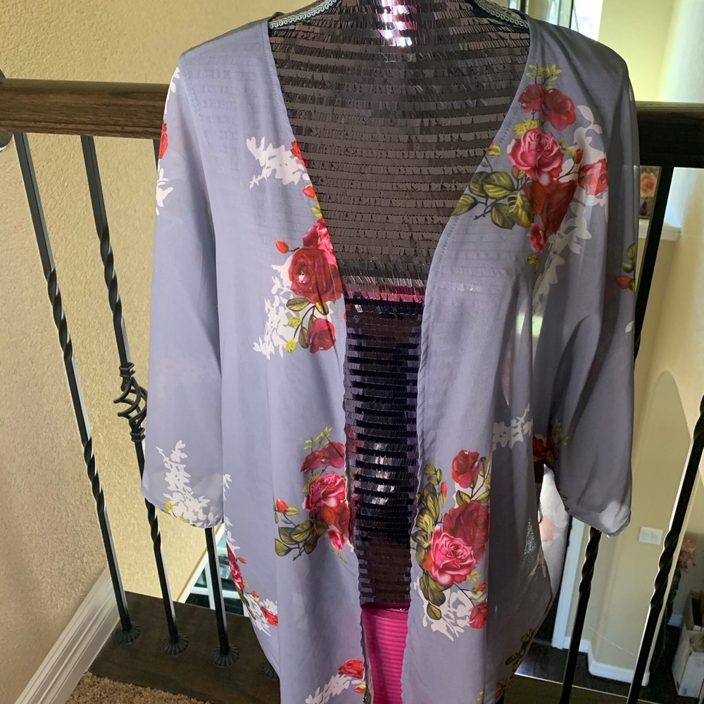 Sheer open front kimono style top - XXL